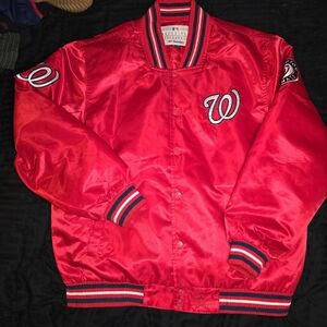 Vintage/Y2K JH Design Washington Nationals MLB Satin Bomber Jacket-Mens XL-Red